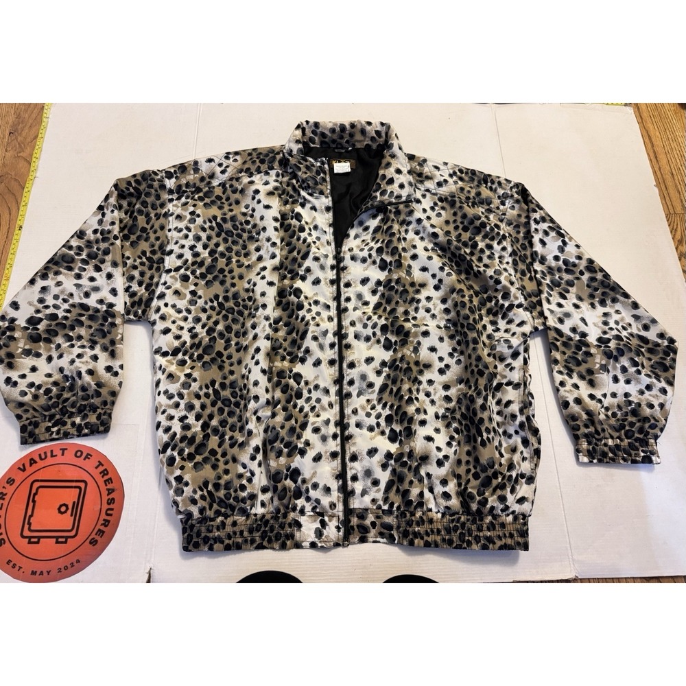 Vintage Kloz Plus Leopard Print Windbreaker Jacket Full Zip Tan Black‎ 2X